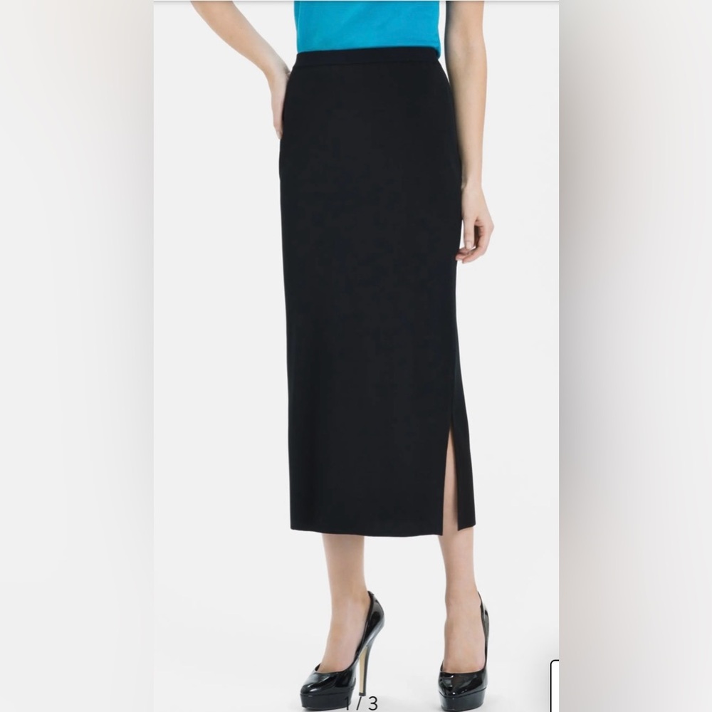 Ming Wang Black Ballerina-Length Knit Midi Skirt with Side Slit Quiet Luxury